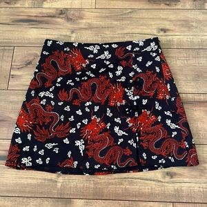 satin print mini skirt with embroidery
